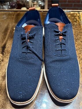 Cole Haan Men's Knit Lace-Up Shoes in Navy with Brown Trim